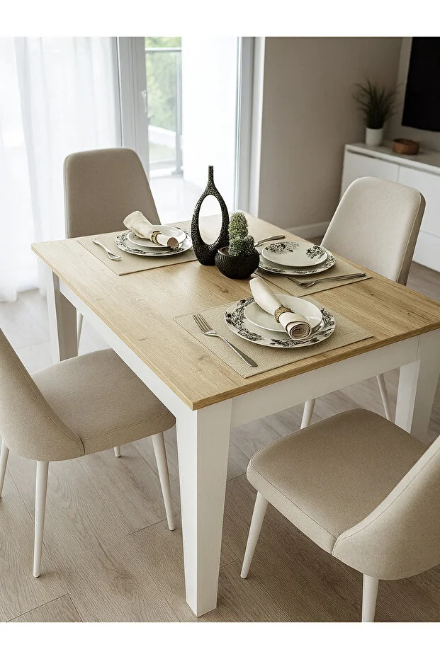 Tatyos Kapaklı Yemek Masası - Gizli Bölmeli Mutfak Masası Beyaz-Safir 110cm